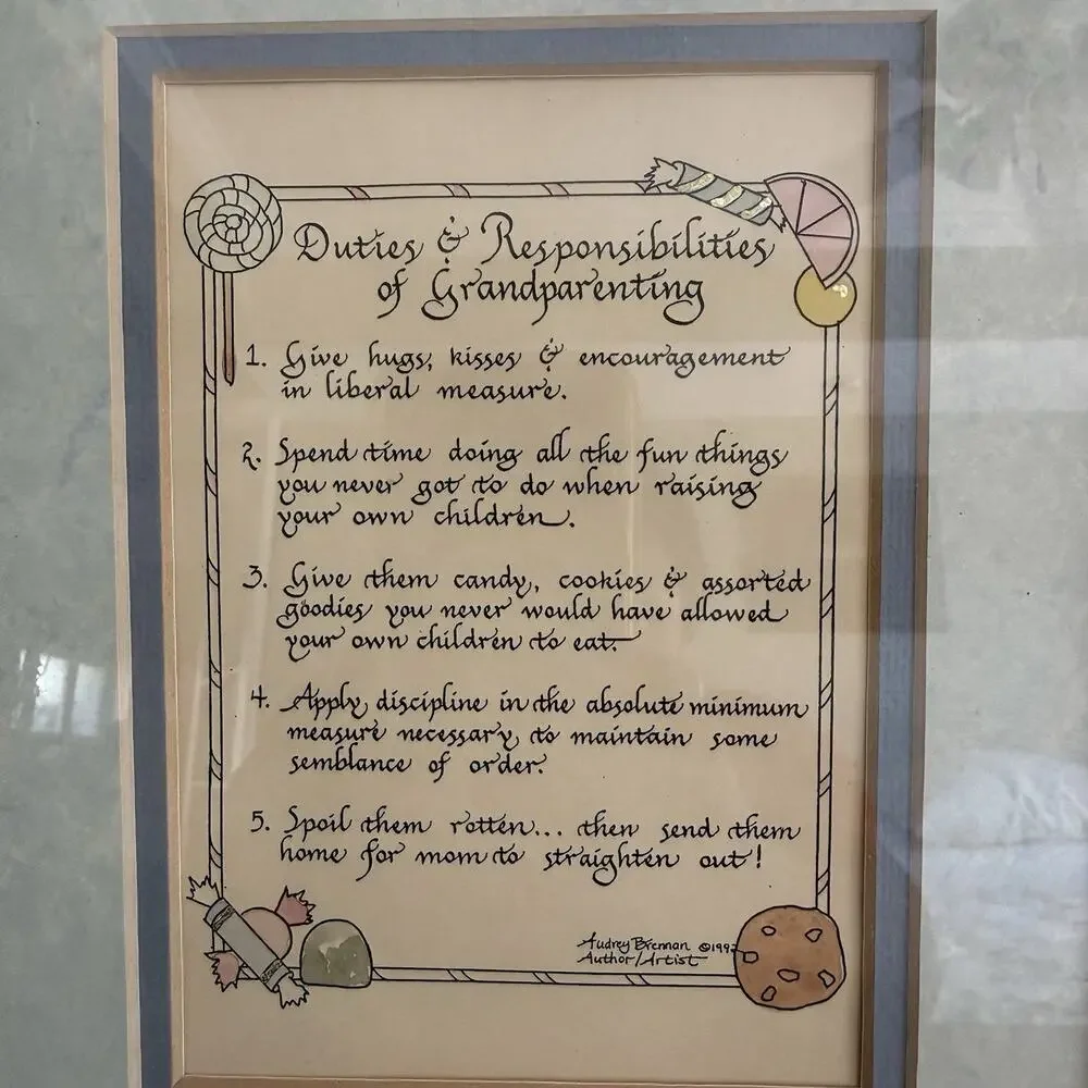Audrey Brennan Framed Grandparenting Rules PrintFamily Wall Decor 90’s